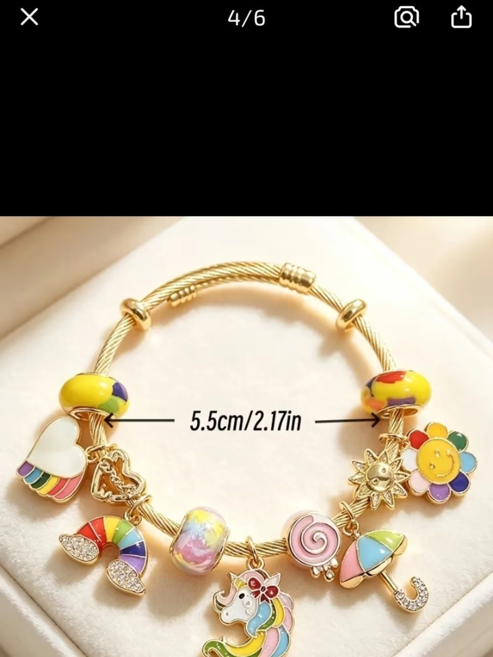 Kids Gold-Tone Rainbow Unicorn Charm Bracelet - Yellow Accents
